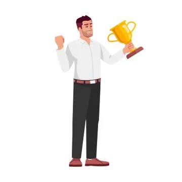 Triumphant office worker semi flat RGB color vector illustration. Young Stock Illustration