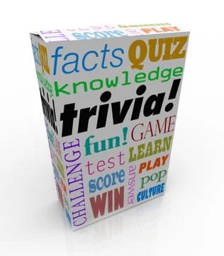 Trivia game box package fun questions answers knowledge quiz Ilustração Stock