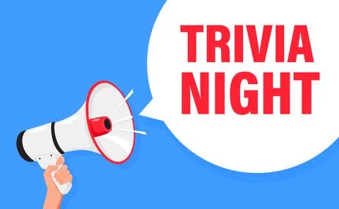 Trivia night. Hand hold megaphone speaker for announce. Attention please Stock Illustration