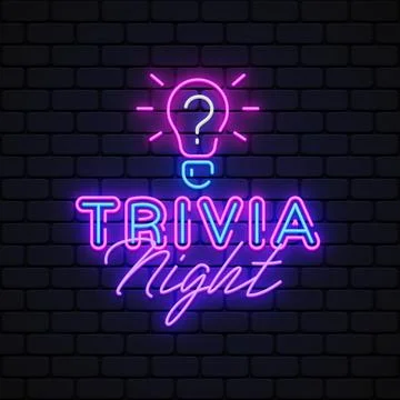 Trivia night in retro style on light background. Neon vector logo illustration Stock Illustration