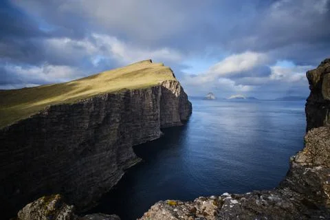 Trlanpan view and huge cliffs, Faroe Islands Stock Photos