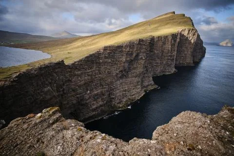 Trlanpan view and huge cliffs, Faroe Islands Stock Photos