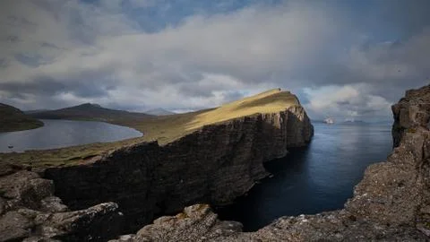 Trlanpan view and huge cliffs, Faroe Islands Stock Photos