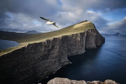 Trlanpan view and huge cliffs, Faroe Islands Stock Photos