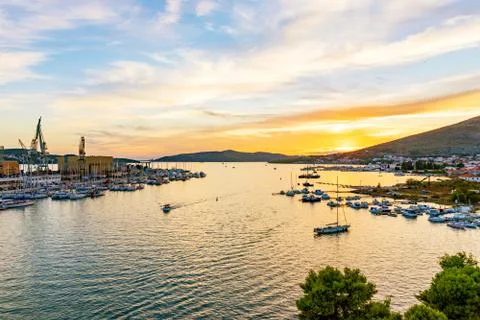 Trogir waterfront during sunset Stock Photos