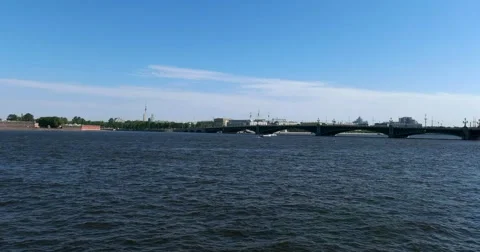 Troitskiy bridge, Neva river, Peter and Paul fortress, Saint Petersburg Stock Footage 64981850