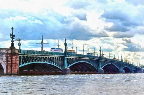 Troitsky bridge over the Neva river in St. Petersburg Stock Illustration