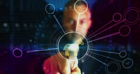 Trojan alert cyber attack symbol digital 3d finger touch Stock Footage 327305875
