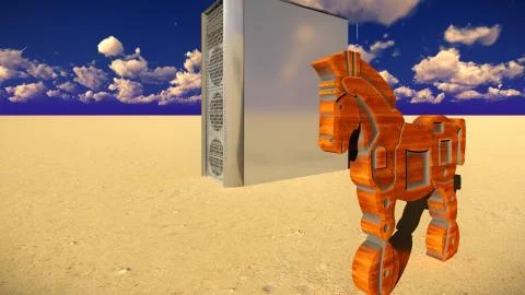 Trojan horse and computer 3d illustration Stock Illustration