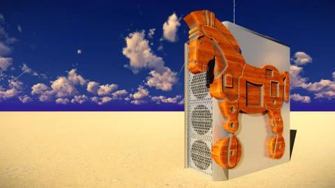 Trojan horse and computer 3d illustration 스톡 일러스트