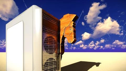 Trojan horse and computer 3d illustration Stock Illustration