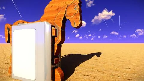 Trojan horse and computer 3d illustration 스톡 일러스트