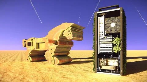Trojan horse and computer 3d illustration Stock Illustration