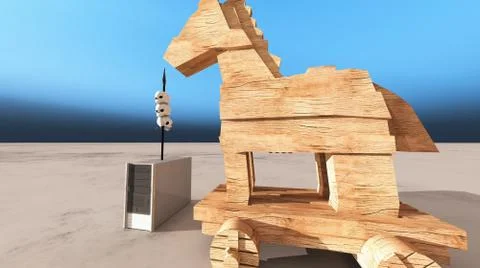 Trojan horse and computer 库存插图