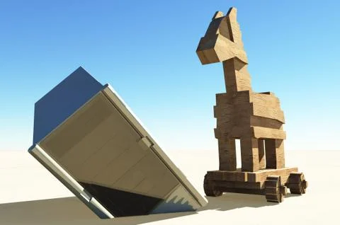 Trojan horse and computer Illustrazione stock