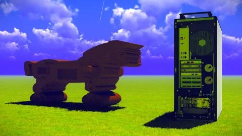 Trojan horse and computer Illustrazione stock
