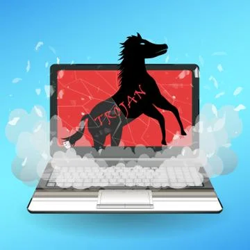 Trojan horse virus computer destroy laptop Stock Illustration
