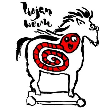Trojan horse with worm inside. Computer virus symbol. Grunge dry brush vector Stock-Illustration