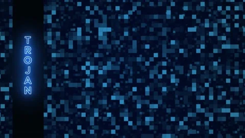 Trojan Text Scrolling Vertically on Light Blue Digital Abstract Display Board Stock Footage 134421617