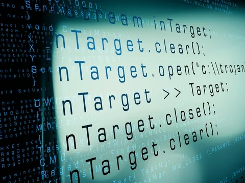 Trojan virus sample code, cyber war background Stock Footage 74097441