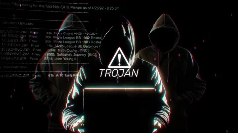 Trojan words of hacking screen in technology Stock Footage 343377419
