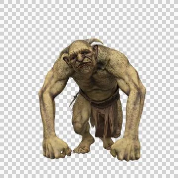Troll fantasy creature with inquisative expression and leaning on hands. Stock Illustration
