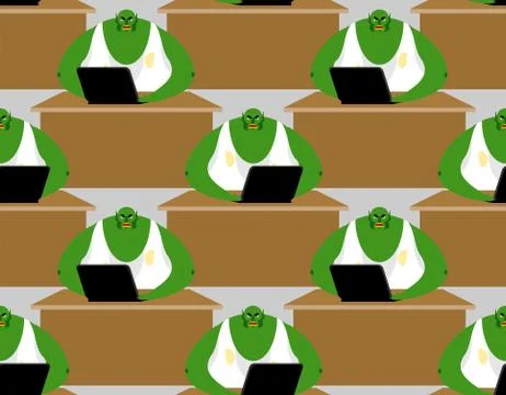 Troll office pattern seamless. Factory of hate. Computer trolls endless backg Stock Illustration