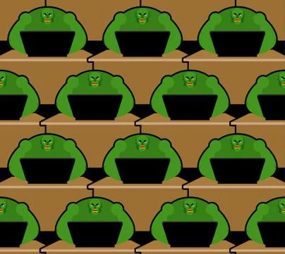 Troll office pattern seamless. Factory of hate. Computer trolls endless backg Stock Illustration