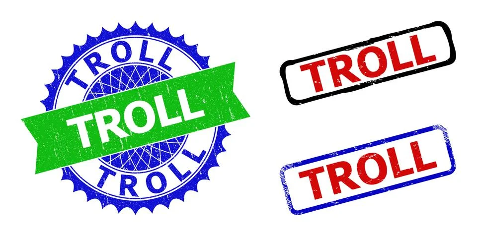TROLL Rosette and Rectangle Bicolor Watermarks with Corroded Styles Stock Illustration
