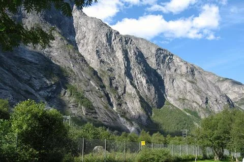 The Troll Wall mountain massif Trolltindene in the Romsdalen valley, Norway Stock Photos