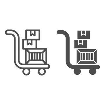 Trolley with boxes line and solid icon, Black Friday concept, hand truck with Stock Illustration
