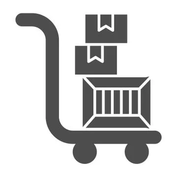 Trolley with boxes solid icon, Black Friday concept, hand truck with three イラスト素材