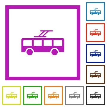 Trolley bus flat framed icons Stock Illustration