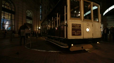 Trolley cable car turning Stock Footage