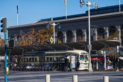 Trolley Car &amp; Loading Zone Stock Photos