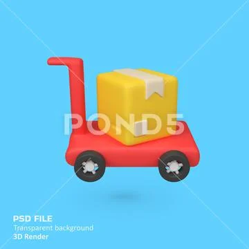 Trolley with cardboard box Isolated 3D Render Icon Illustration PSD Template