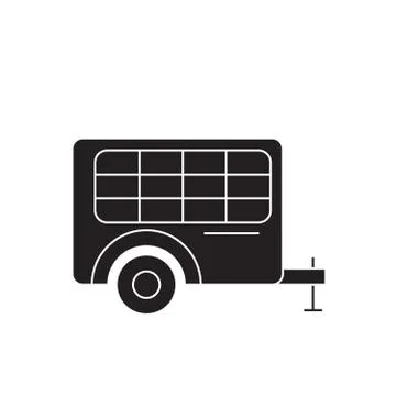 Trolley cart black vector concept icon. Trolley cart flat illustration, sign Stock Illustration