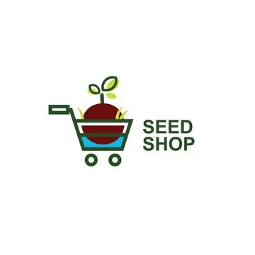 Trolley cart logo icon vector illustration with growing plant seeds Illustrazione stock