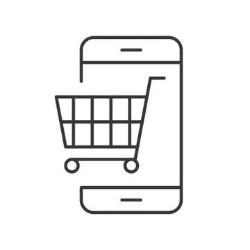 Trolley on cellphone screen, Line icon shopping online and e commerce concept Stock Illustration