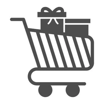 Trolley for goods with gifts solid icon, Black Friday concept, shopping cart イラスト素材