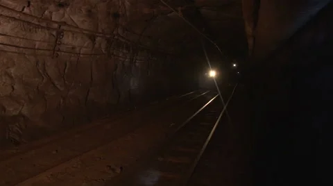 Trolley in the mine goes on rails Stock Footage 62137703