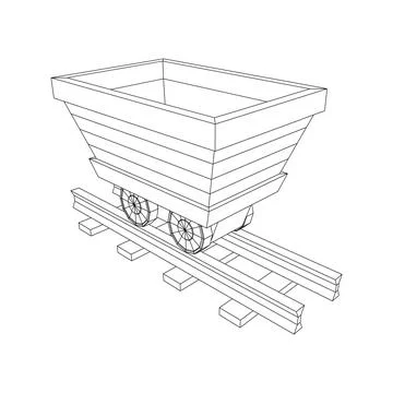 Trolley mine on rails vector Stock Illustration