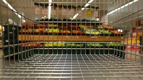 Trolley moving through grocery store Stock Footage