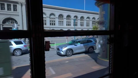 Trolley ride window view of San Francisco city road, California - 4K Stock-Footage 314627247