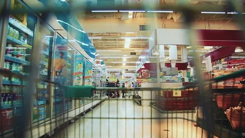 Trolley in a supermarket Stock Footage 75569292