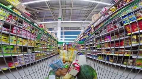 Trolley in a supermarket Stock Footage 75569441