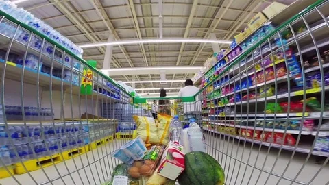 Trolley in a supermarket Stock Footage 75569455