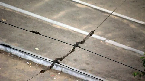 Trolley wires slow motion 库存影片 921387