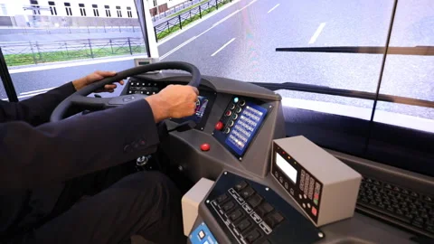 Trolleybus driver in the trolley simulator Stock Footage 94225451
