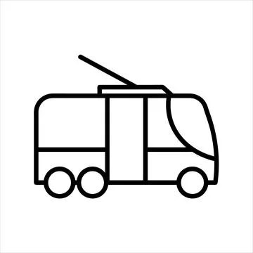 Trolleybus flat icon. Pictogram for web. Line stroke. Isolated on white backg Stock Illustration